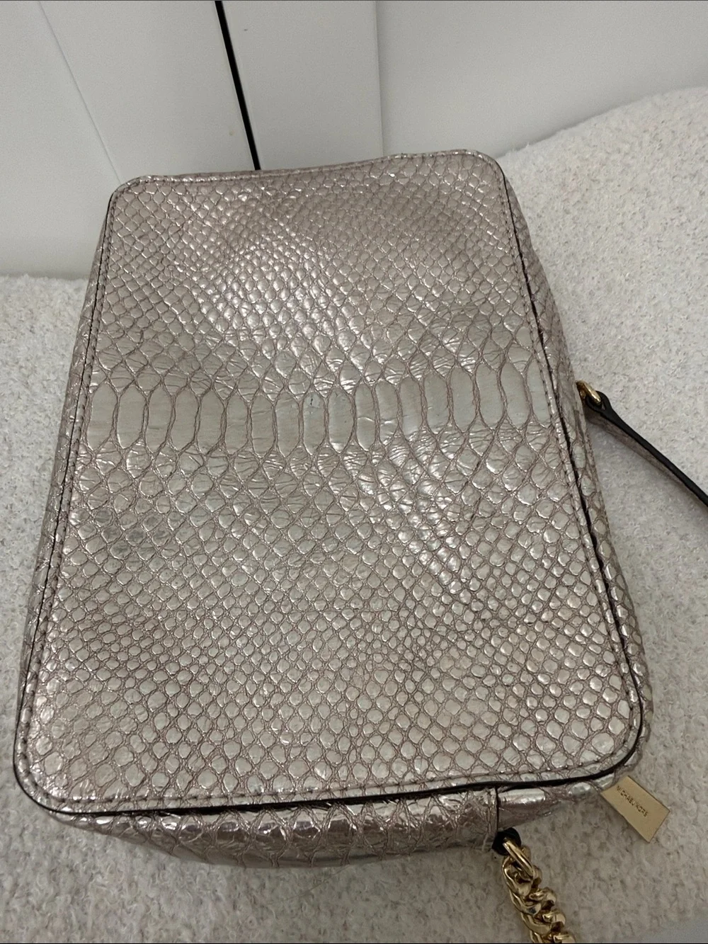 Michael Kors Metallic Snake-Embossed Crossbody Bag in Rose Gold